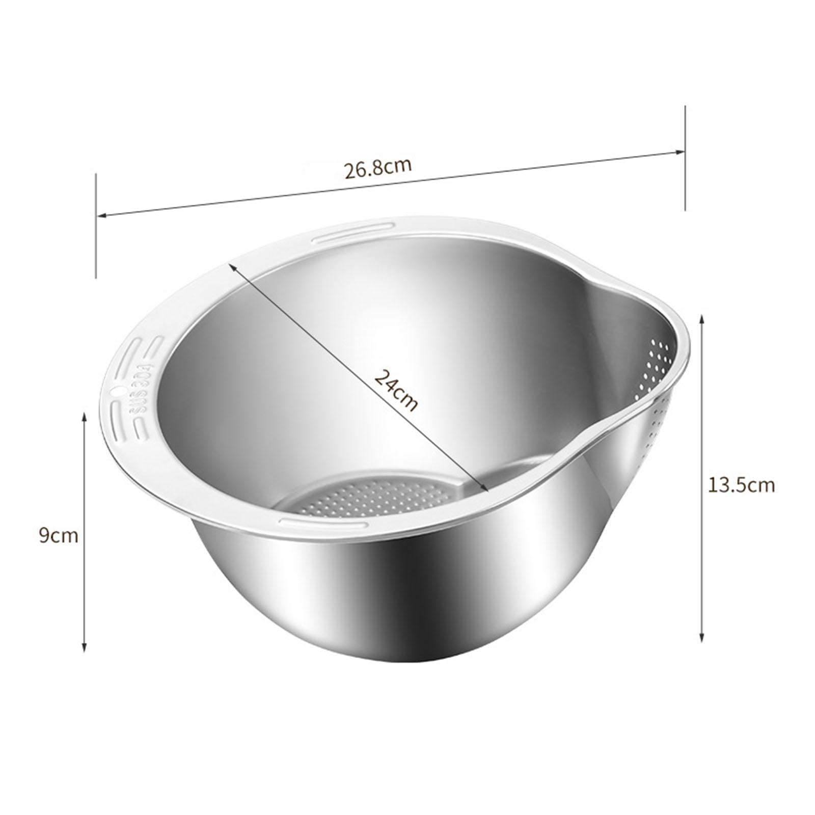 Slanted Rice Strainer Washing Bowl for Cleaning and Washing Vegetable Fruits Silver Fruits Rice Washing Bowl with Side Drainage