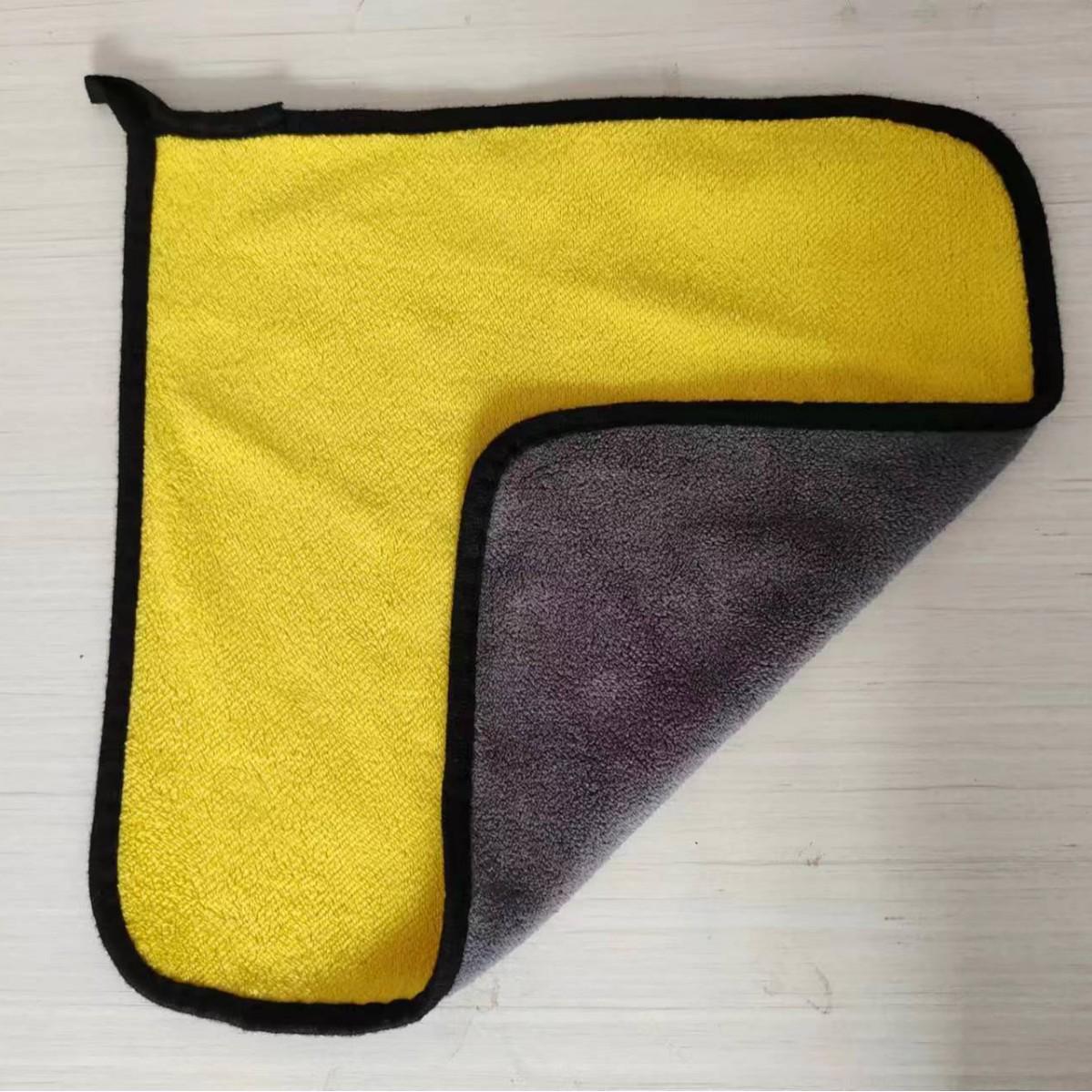 

Двусторонняя коралловая флисовая салфетка для мытья автомобиля - Толстая, многофункциональная чистящая ткань 25x25cm жёлтый/серый