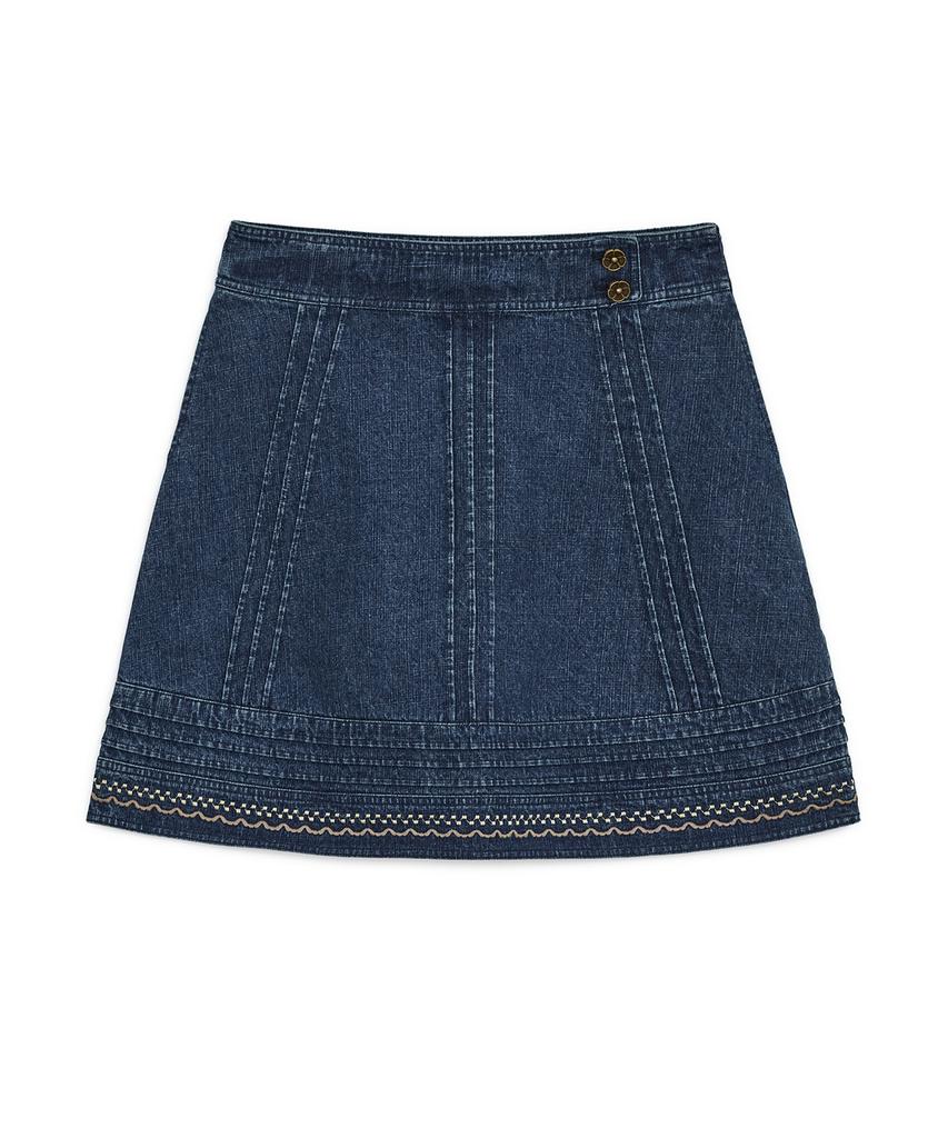 Hug Your Skin Denim Needlework Midi Skirt (Blue)