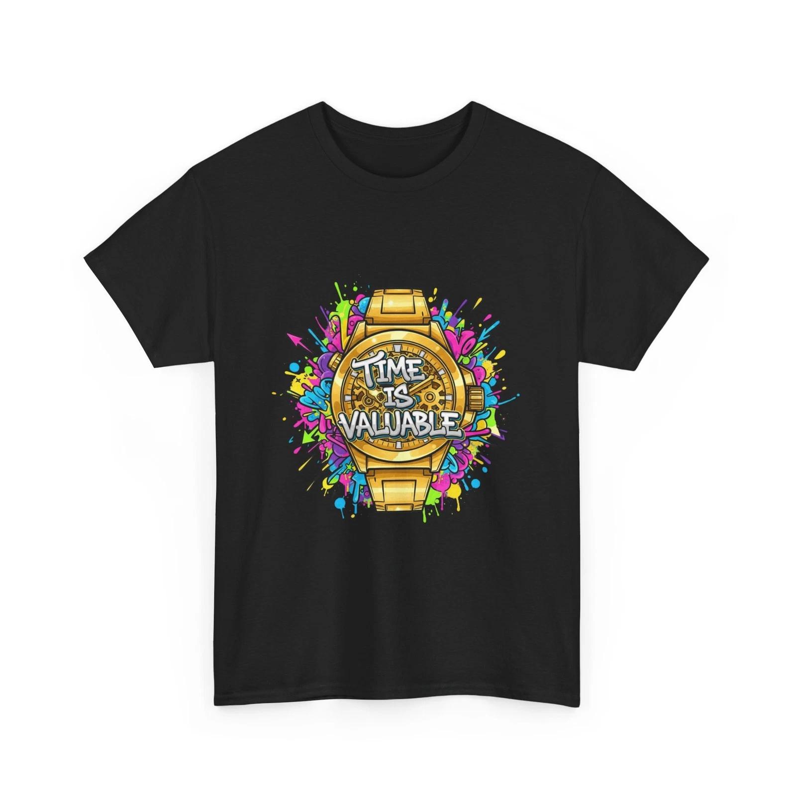 

Time Is Valuable Watch illustration Tee | Colorful Splash Wristwatch, Cool Shirt L