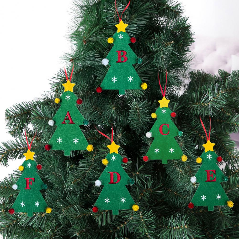 Christmas Tree Pendant Ornament with Lanyard 26 Letter Design Felt Fabric Holiday Xmas Tree Hanging Decoration