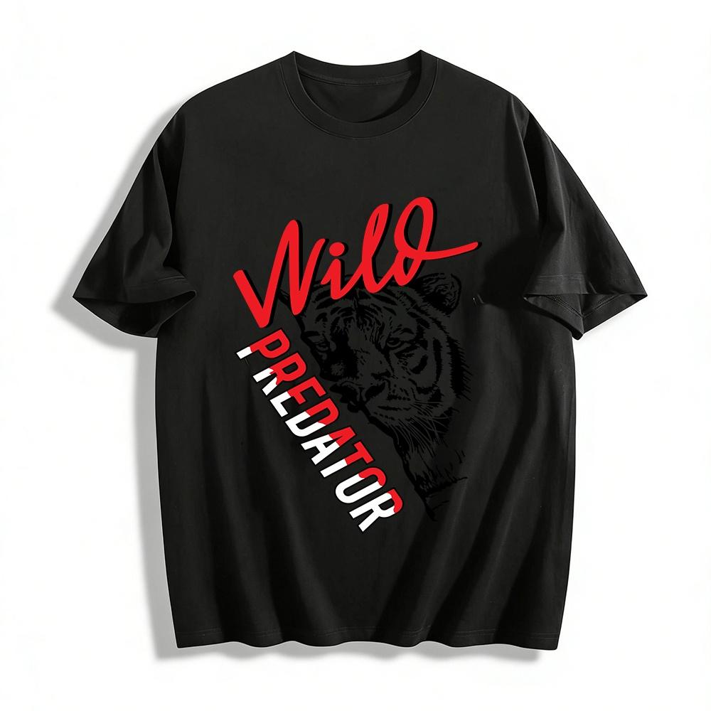 Wild Predator Tiger Graphic Print Casual Crew Neck Tee Pure cotton T-shirt XXS