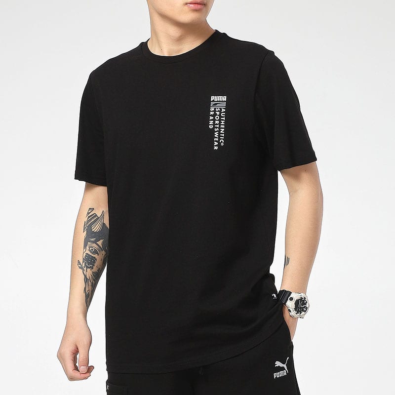 PUMA T Shirts Men's Black Crew Neck Moderate Straight Fit 855975-01