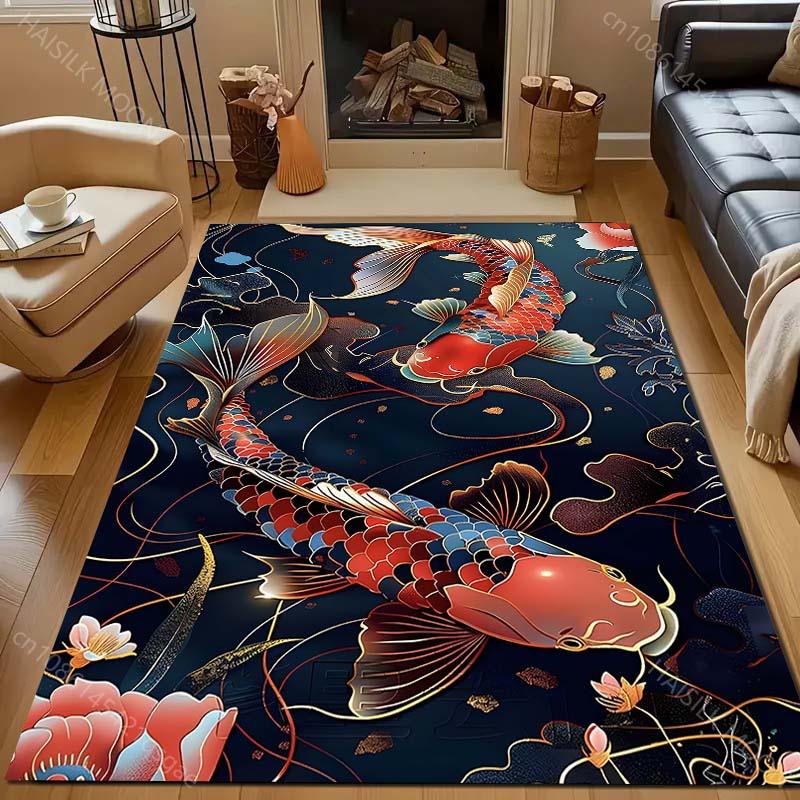 1PC Koi fish floral dark background Pattern Rug Carpets for Bedroom Living Room Sofa Mat Creative Door Mat Cloakroom Home Decor