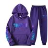 Mens Sporty Hooded Sweatshirt Set Casual Printed Tracksuit Long Sleeve Top Pants Streetwear