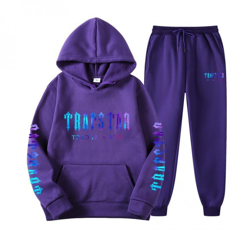 Mens Sporty Hooded Sweatshirt Set Casual Printed Tracksuit Long Sleeve Top Pants Streetwear