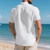 Linen Men's T-Shirt Loose-Fit Casual Workwear Commuter Menswear Short-Sleeved Henley Pocket Shirt