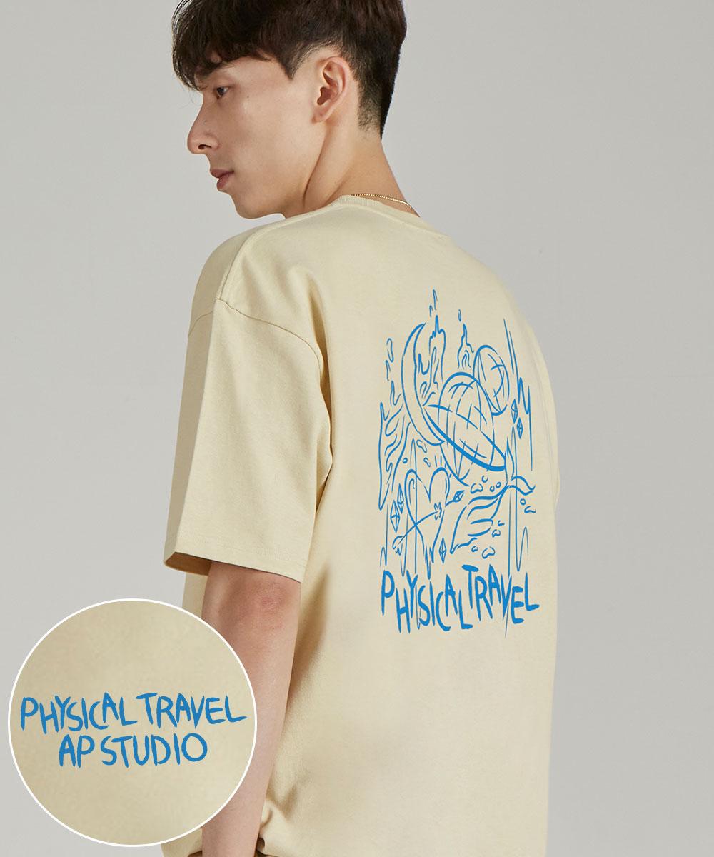 Astral Projection Back Physical Travel Round Neck 15-Count Cotton Short Sleeve T-Shirt_Butter L