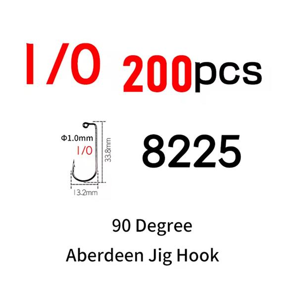 200pcs #8~#6/0 High Carbon Steel 90 Degree Aberdeen Jig Hook Bent Saltwater Long Shank Soft Worm Hooks