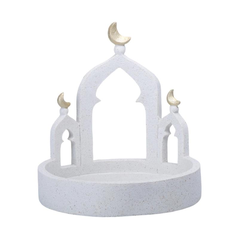 Gold and White Mosque Tower Model with Storage Box,Ramadans Eid Home Decors Decorative Ornament for Table Bookshelf