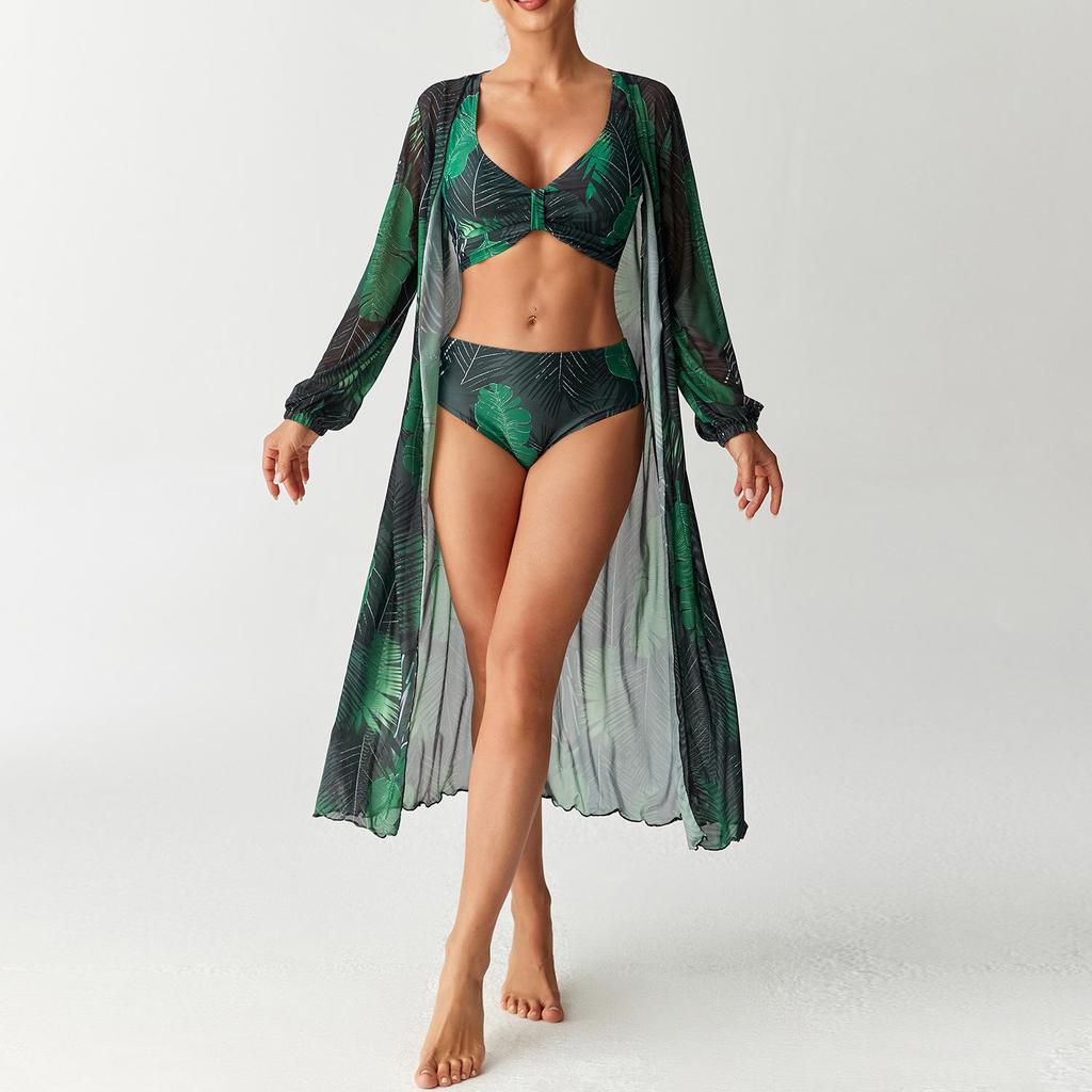 Bikini a tre pezzi a vita alta Euro-Americano Cross-Border 2026 con Copricostume Protezione Solare