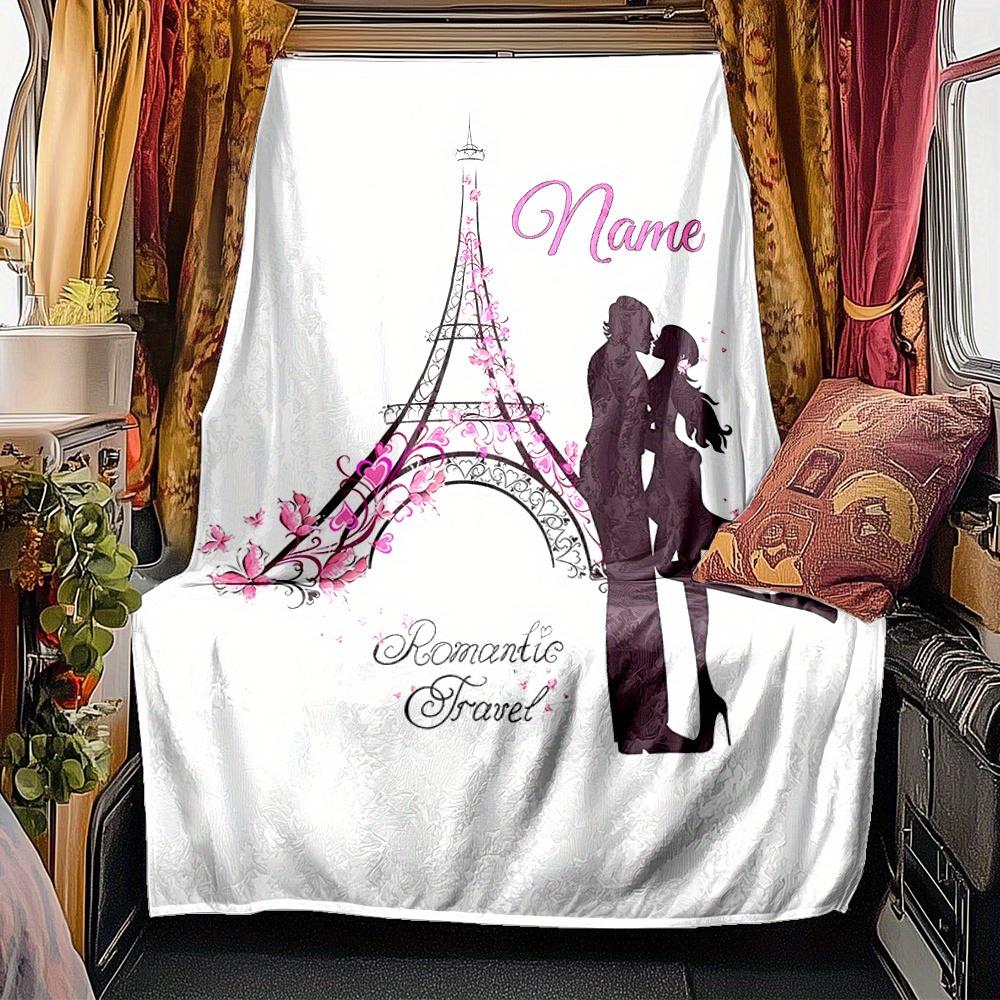 Eiffel Tower Romantic Couple Blanketcustomize Your Name Lightweight Comfortable And Stylish Blanket For Travel Bed Home Chair Office Sofa And Camping