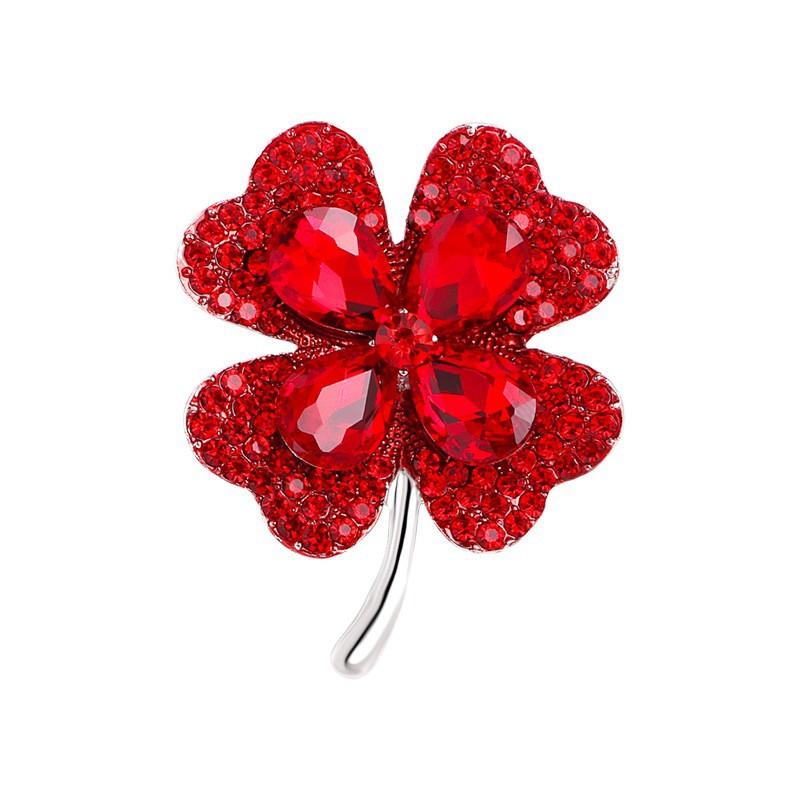 

Korean style, high-end crystal glass fashionable full diamond clover brooch, inlaid with diamond leaves, pin, clothing accessories