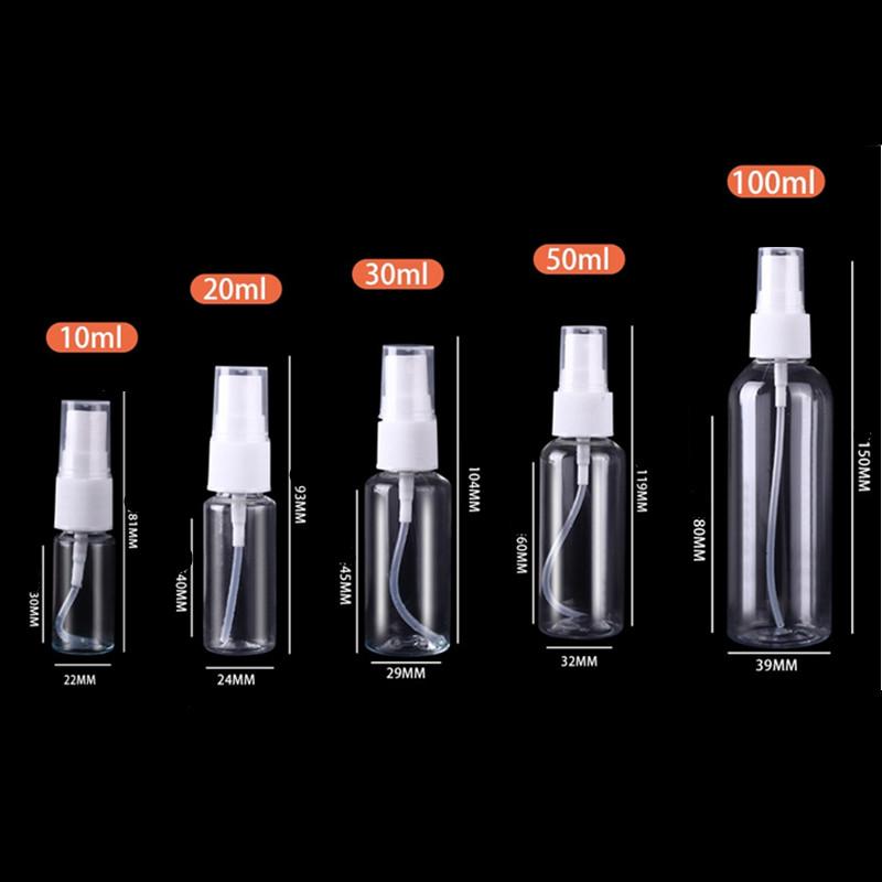 Großpackung 10/50 Stück Nachfüllbare Plastikflasche 10ml-100ml Größen Tragbare Zerstäuber für Parfüm Ätherische Öle Reise Sprühflaschen