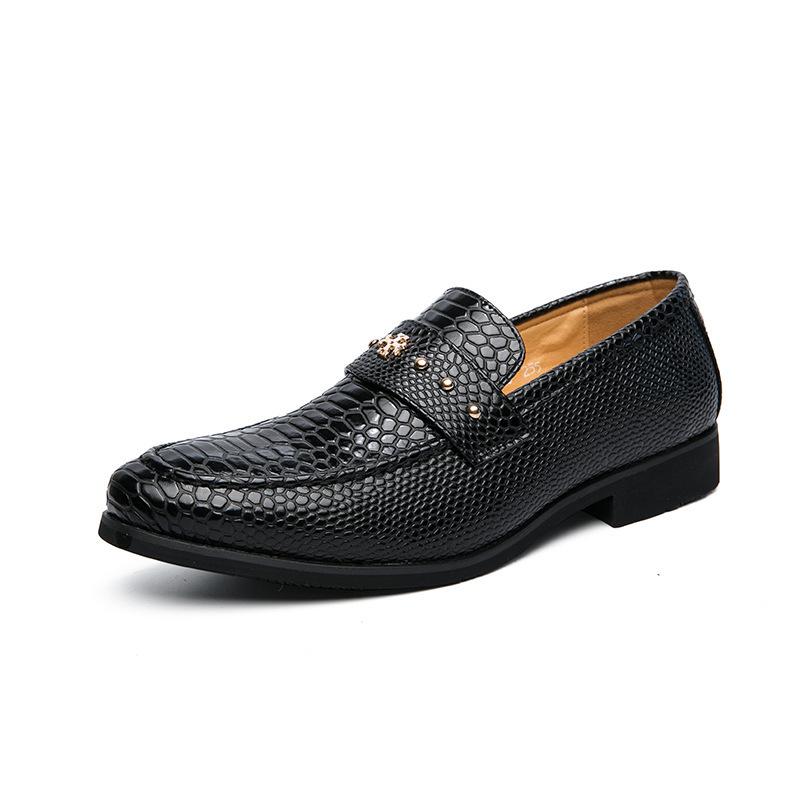 Men's Large Snake Print Leather Loafers, Sizes 38-46, Slip-on Business Casual Shoes