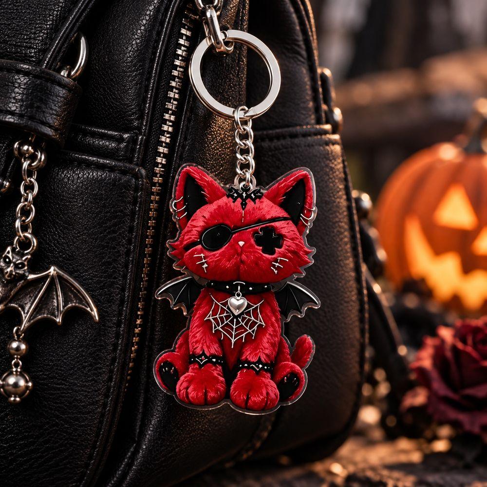 Acrylic Material Cat Keychain Wounded Cat Style Bag Charm Ornament Halloween Accessories
