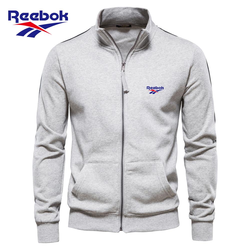 

Reebok 2026 Embroidered Autumn Winter New Men s Stand Up Collar Zipper Long Sleeved Sweatshirt Sports Contrasting Color Casual Cardigan Jacket S