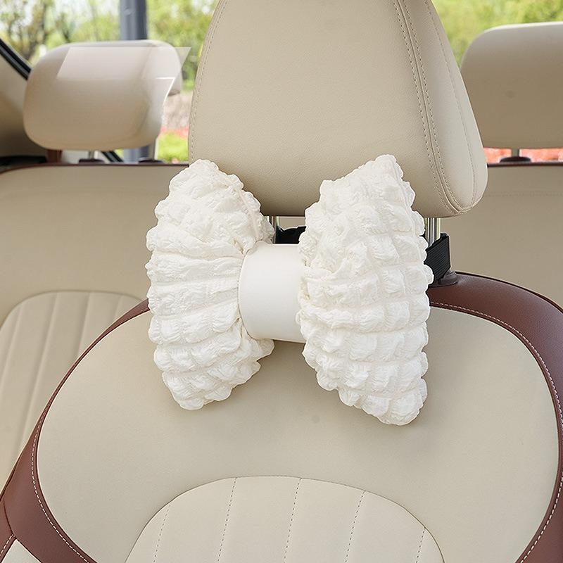 Bubble Velvet Bowknot Car Headrest Fashion Style Waist Cushion Automotive Interior Four Season Universal PP Cotton Pillow Removable and Washable