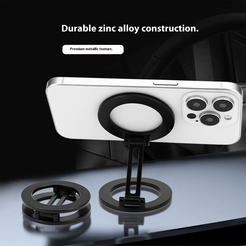 Portable Metal Phone Mount Double Magnetic Surfaces Foldable Design Universal Fit Stand for 4 to 6.7 Inch Smartphones