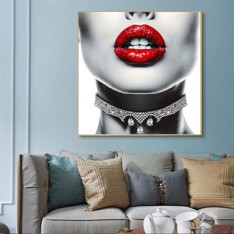 Sexy Woman Red Lips Wall Art Posters Modern Home Living Room Bedroom Decorative Canvas Painting Picture Print Artwork