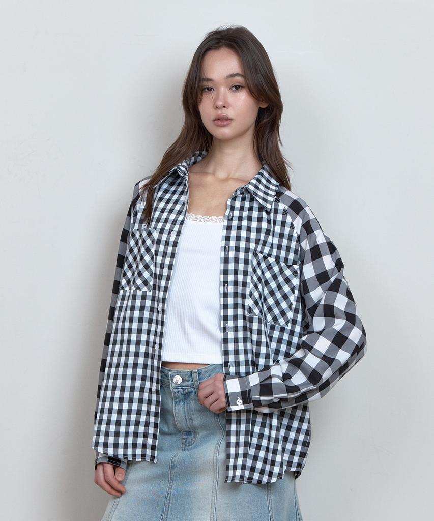 Kyuliti C Color Block Check Oversized Shirt_Black