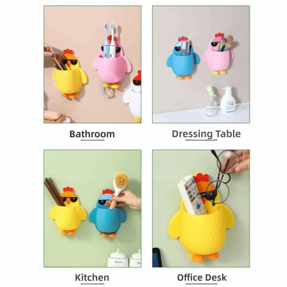 No Punching Toothbrush Toothpaste Holder Drainable Kitchen Hanging Basket Cute Bathroom Shelf