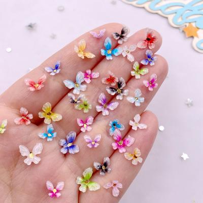 8mm/10mm Glitter Resin Colorful Mini 3D Rotating Crystals Butterfly Flat Back Rhinestone Nail Art Applique DIY Craft Supplies