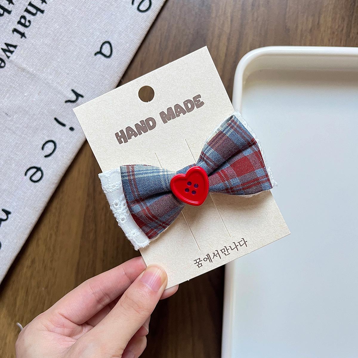 Retro Plaid Red Bow Hair Clip for Children - College & Korean Style Hair Accessory