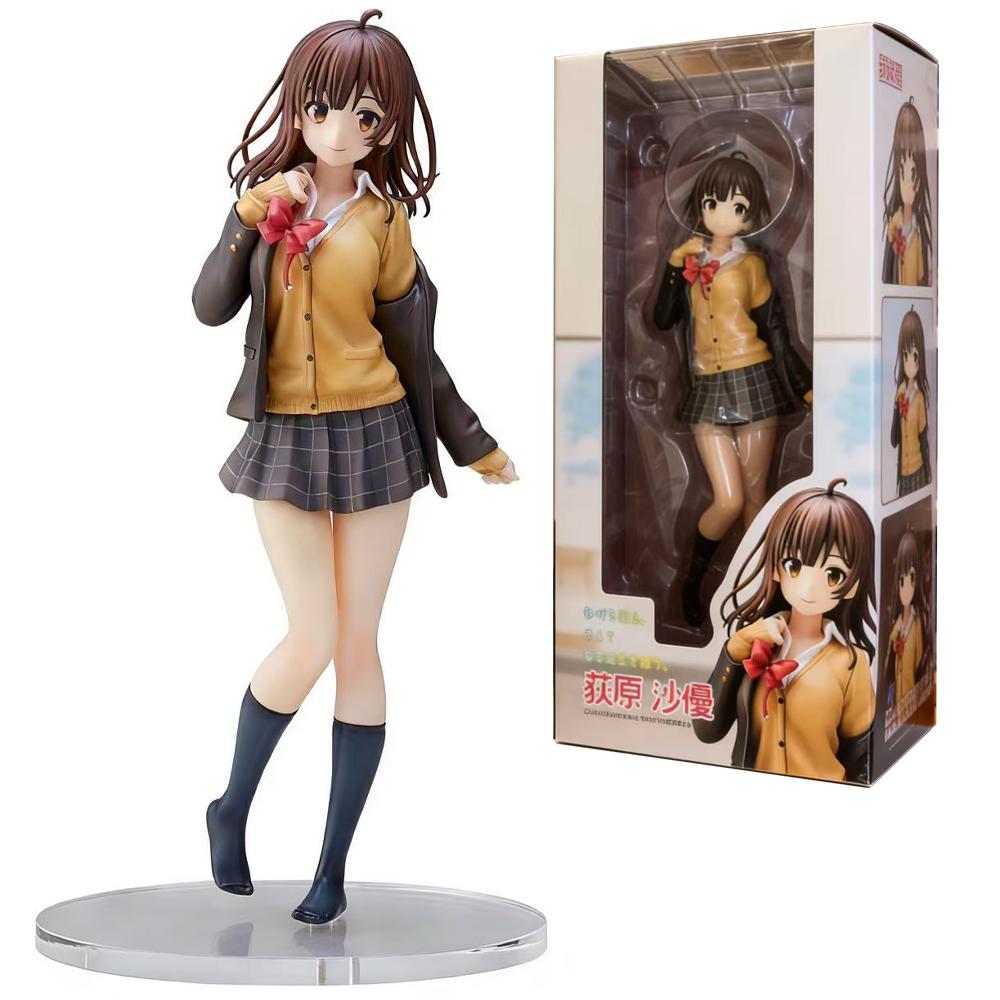 18CM Ogiwara Sayu Figure Anime Hige Wo Soru Soshite Joshikousei Wo Hirou Squatting Animation Model Toys Gifts Decoration PVC