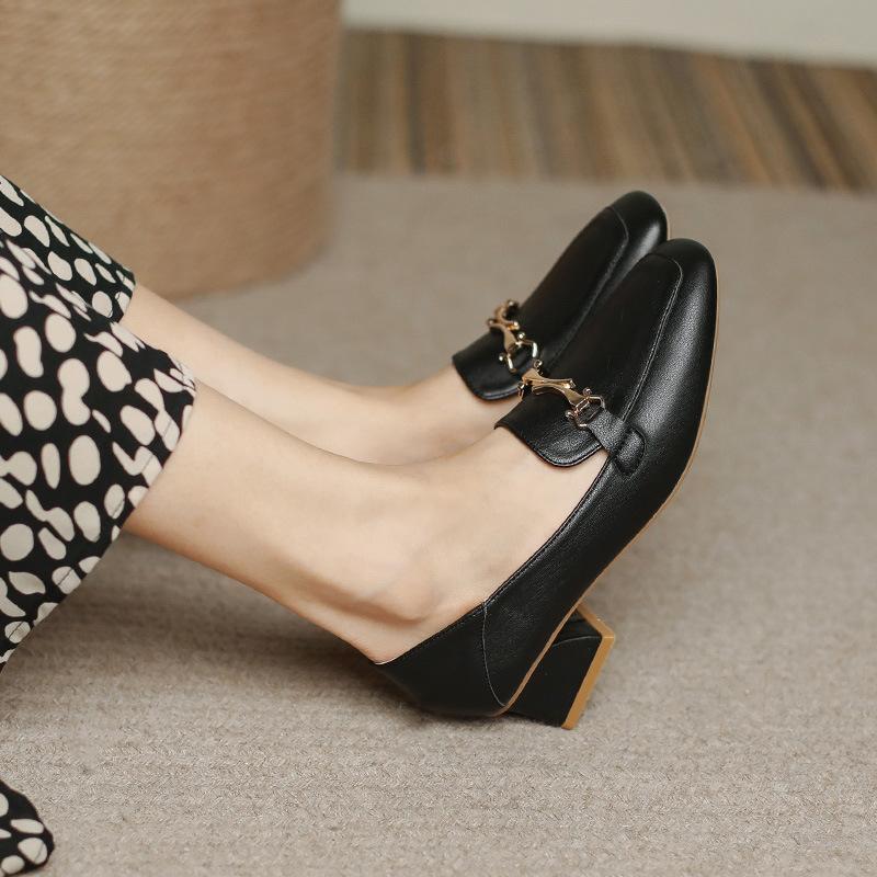 

Кожаные туфли на плоской подошве для женской обуви Huizhou Su Yinyin, такие же туфли Mary Jane с квадратной головкой, новые весенние туфли на низком каблуке 34 чёрный