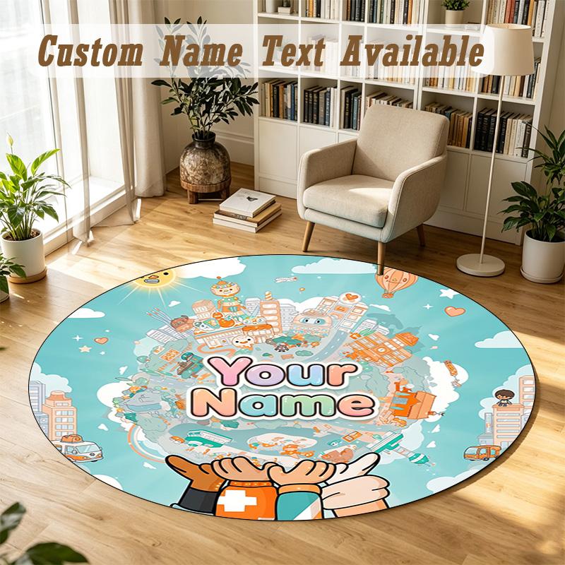 Round Rug Custom NameToca Boca Pattern Non Slip Carpet Home Floor Decor