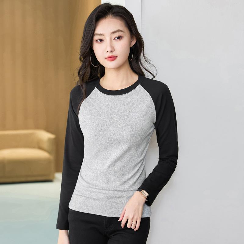 Autumn Women's Clashing Colour Round Neck Long Sleeve T-Shirt