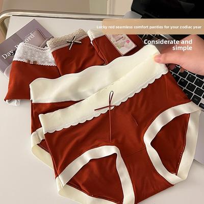 Damen Frühling und Herbst Baumwolle Antibakteriell Atmungsaktiv Rot Mittlere Taille Dreieck Slip