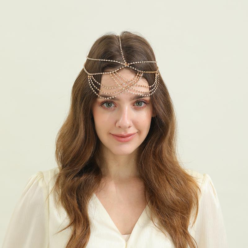 Fashion Bohemia Pearl Sequin Tassels Multi-Layer Hair Chain For Women Bride Rhinestone Forehead Chain Hair Jewelry