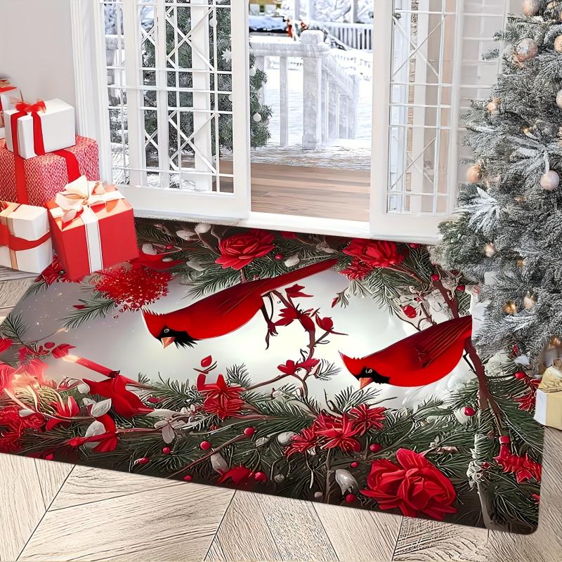 VIKAMA Świąteczny Czerwony Kardynał Dywanik Zimowa Gwiazda Betlejemska Sosna Antypoślizgowy Duży Dywan do Salonu Sypialni Dekoracja Domowa na Boże Narodzenie