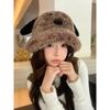 Women Students Cute Plush Dog Long Ear Bucket Hat Autumn Winter Warm Windproof