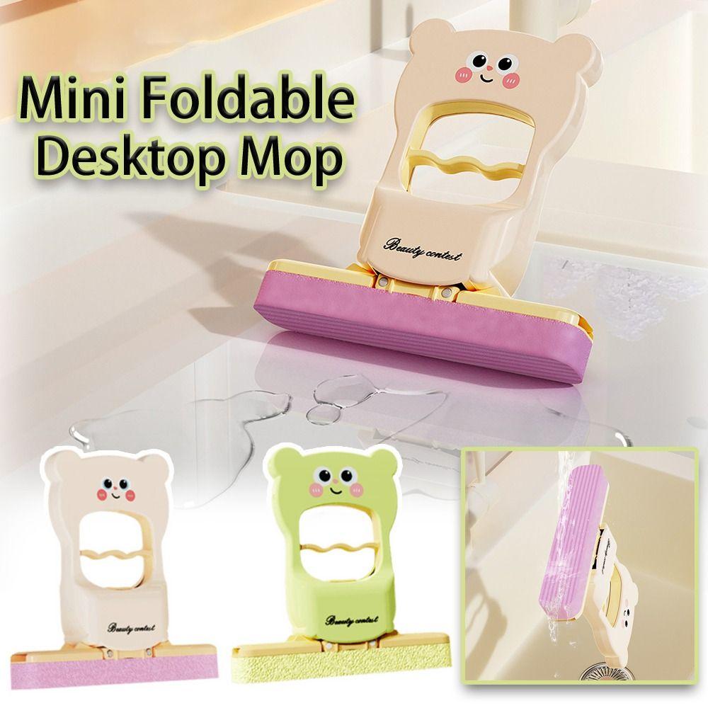 New Mini Foldable Desktop Mop Cartoon Bear Wet Dry Use on Absorbent Sponge Mop Table Wiping Tool Durable Desktop Lazy Small Mops