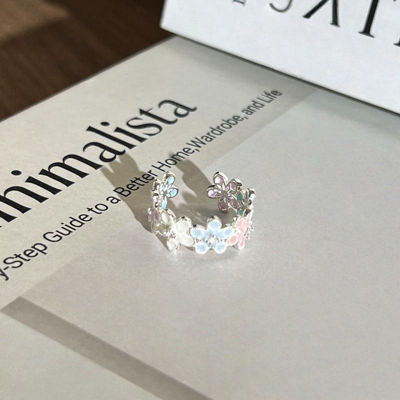 Elegant Watercolor Gradient Enamel Flower Ring for Women – Fashionable, Artistic Style, Index Finger Accessory, Light Luxury & Versatile Design.