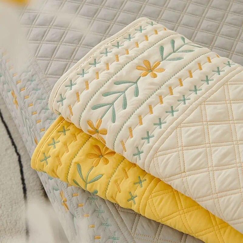 Cotton Embroidered Sofa Cover Rustic Style Jacquard Fabric Non-Slip Cushion Simple Living Room Sofa Armrest Backrest Towel