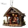 Christmas Pendant Ornament Jesus Family Prayer Scene Pendant Bright Colored Religious Symbol Pendant for Home Car