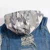 Gilet di Jeans Ripped da Uomo Vestibilità Slim Gilet di Jeans con Cappuccio Gilet di Jeans da Uomo
