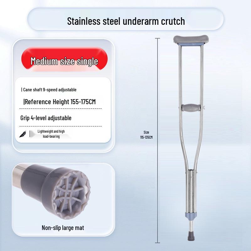 Adjustable Stainless Steel Underarm Crutches for Adults, Non-slip Medical Walking Aid for Fractures