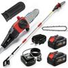 18V 8" Cordless Pole Chainsaw, 1.94m/2.56m Electric Chainsaw with 2 X 4.0Ah Batteries, Charger, Auto Lubrication