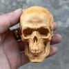 Hand Carved Cypress Boxwood Skull 3.5" Gothic Style Wood Carving Halloween Decor Desktop Ornament