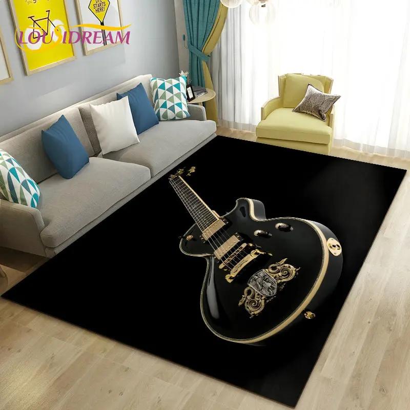 Classical Guitar Electric Guitar Area Rug Large,Carpet Rug for Living Room Bedroom Sofa Doormat Decoration, Non-slip Floor Mat