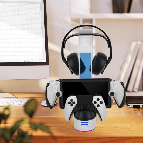 Portable Charging Station Dock with Headset Holder Game Controller Charging Stand with Indicator Light for PS5