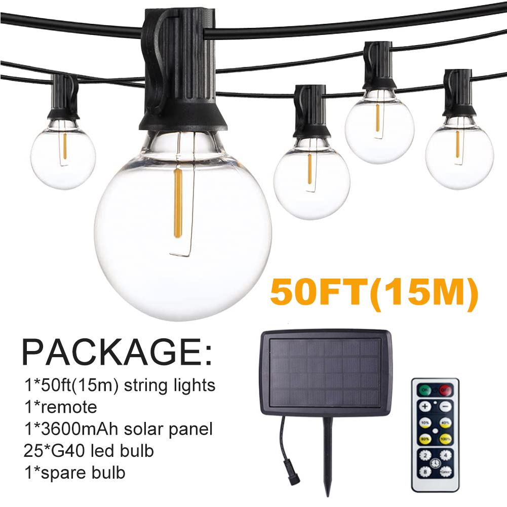 Luci Solari a LED a Filo Dimmabili 7,6M/15M con Telecomando Impermeabili Lampadine G40 E12 per Decorazione Esterna Matrimonio Giardino
