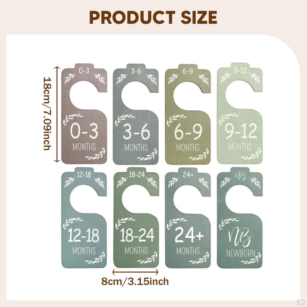 8Pcs Closet Dividers Double Sided Size Labels Wood Adorable Nursery Organization Hanging Wardrobe