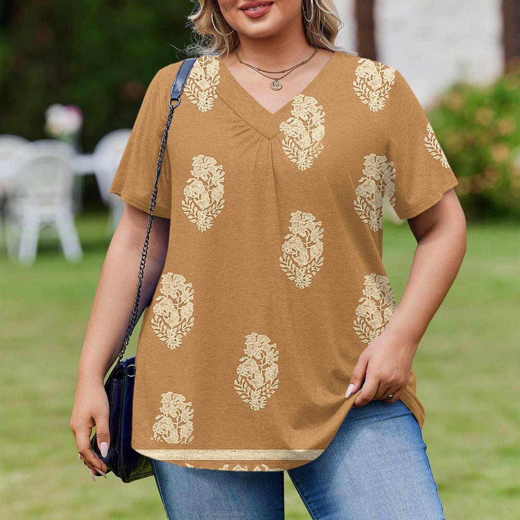 Modische Damen Übergröße Lässige Lockere Kurzarm Elegante V-Ausschnitt Bluse Für die Arbeit