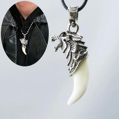 Ανδρικό κολιέ αντίκες ασημί Λευκό Wolf Tooth Boho μενταγιόν